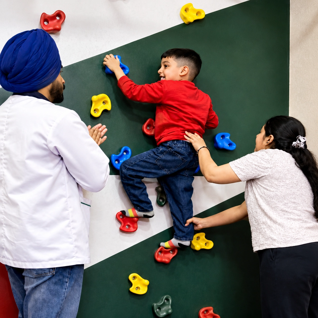 Parent and child participating in an integrated therapy and parent training session